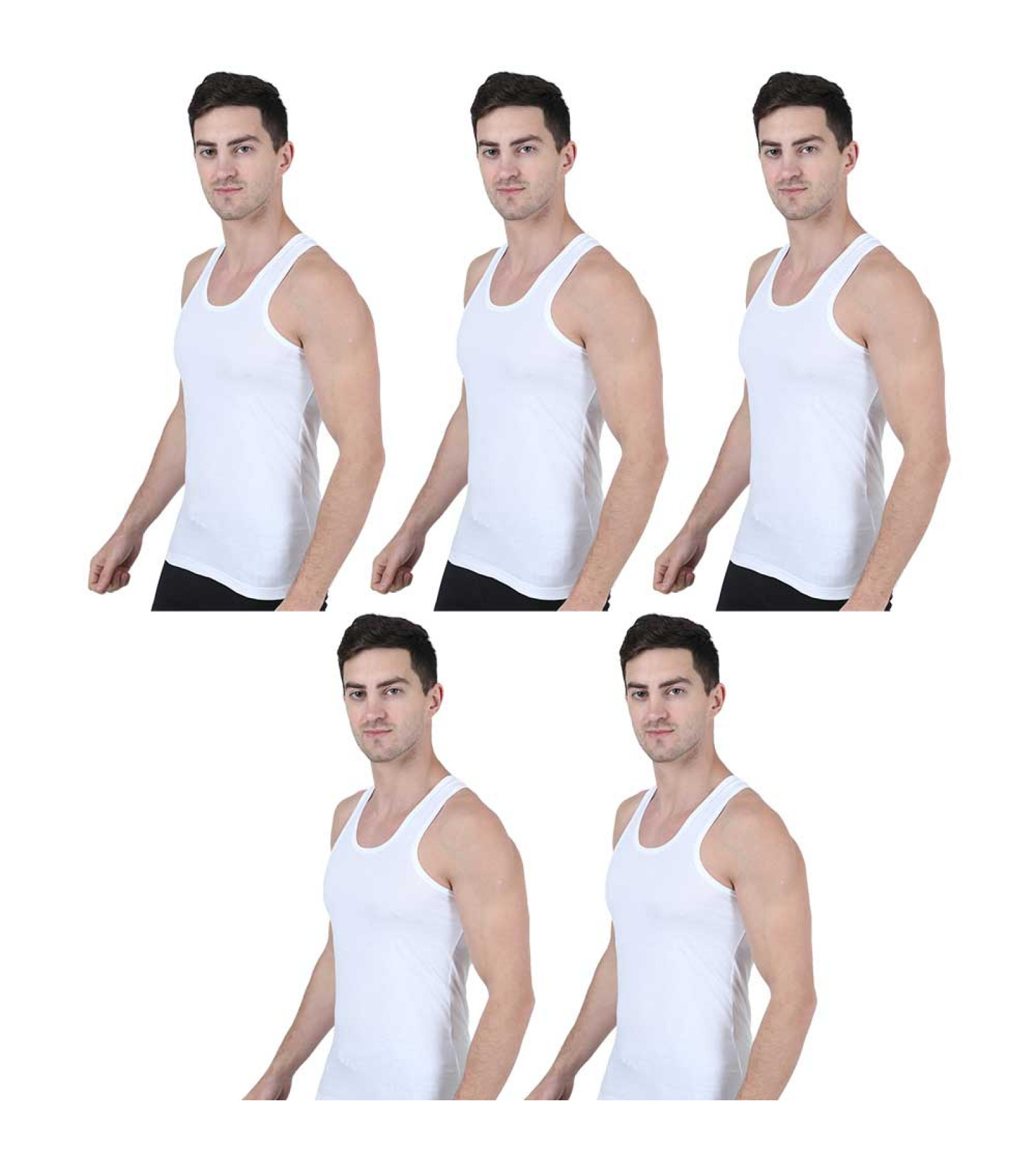 Men's Sleeveless Regular Fit Vest Combo Pack of 5 - White